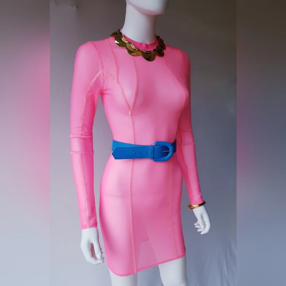 Pink Neon Mesh Dress 🩷 - Picture 3 of 9